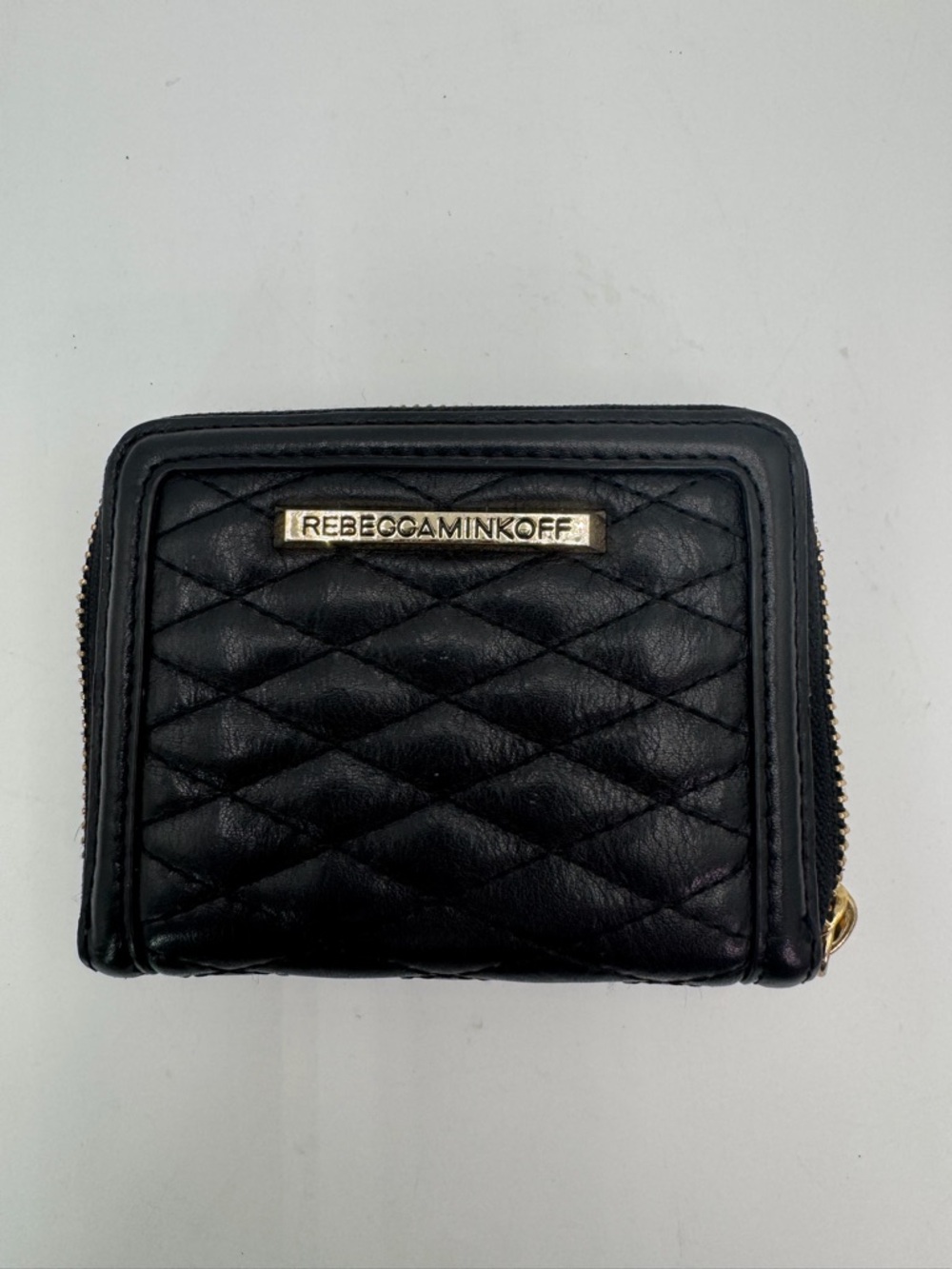 Rebecca Minkoff Black Quilted Leather Wallet Zip Around Coin Purse Compact